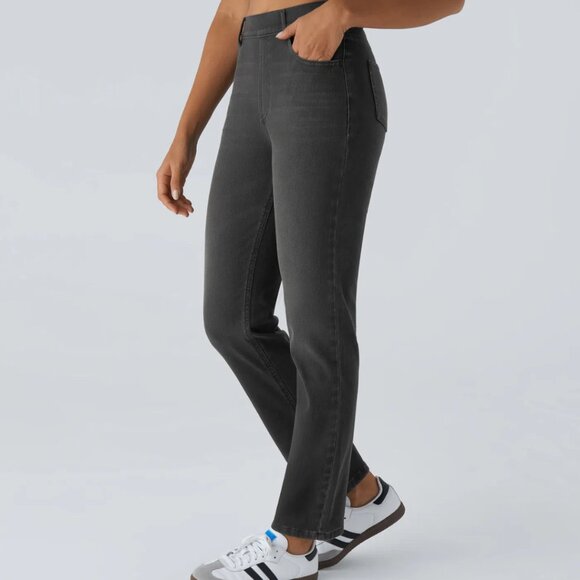 HALARA Magic Denim High Waist Pull On Straight Leg Black Wash ST & XL NWOT - Picture 4 of 12